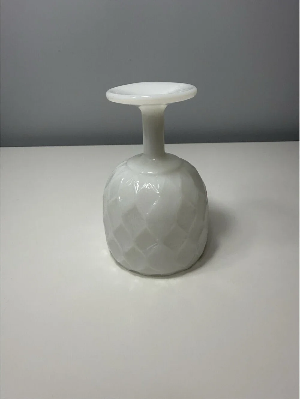 VTG Diamond Quilted White Milk Glass Water Wine Goblet Compote Pedestal 6.25” H